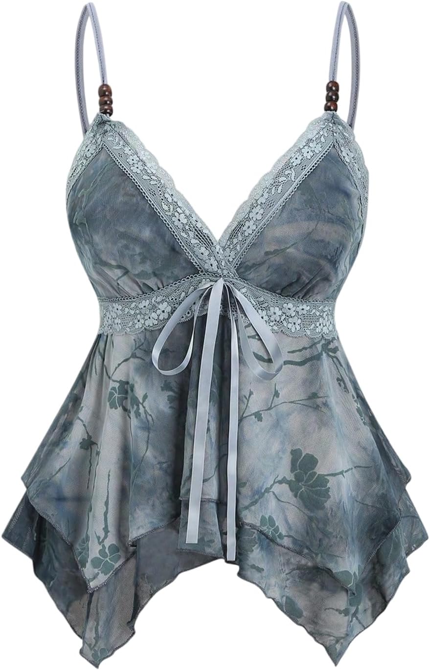 Women's Y2K Tops Going Out Babydoll Tank Tops Lace Cute Shirt