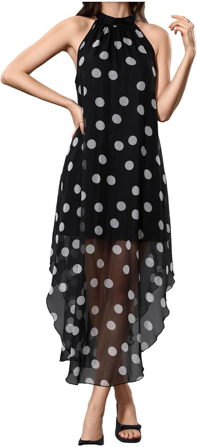 Women’s Formal Wedding Guest Dress Halter Flowy Chiffon Long Dress