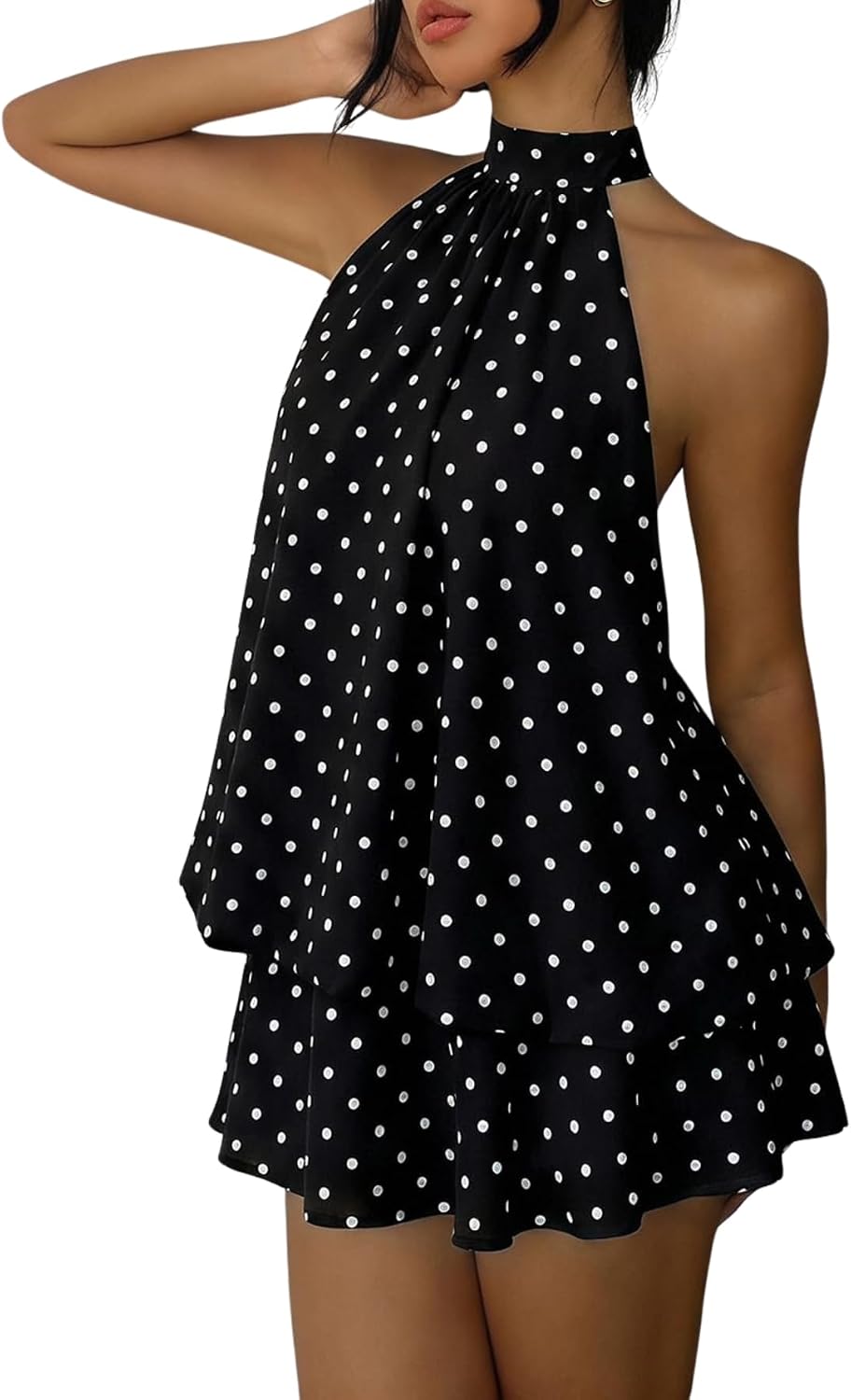 Women's Chiffon Halter Drop Waist Flowy Wedding Guest Mini Dresses