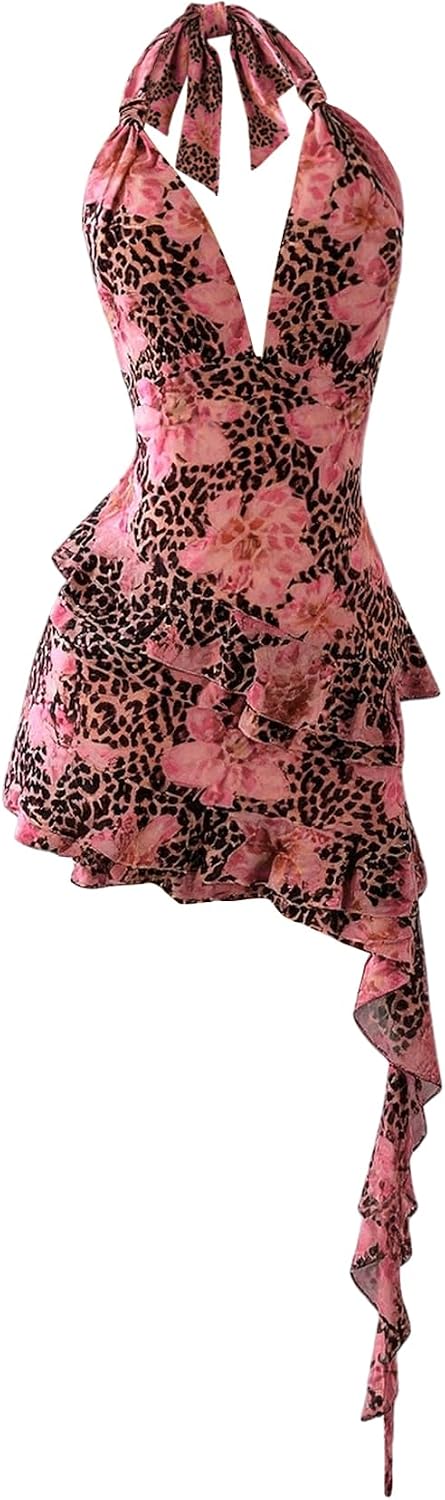 Women's Halter Y2k Mini Dress Asymmetrical Wedding Guest Dress