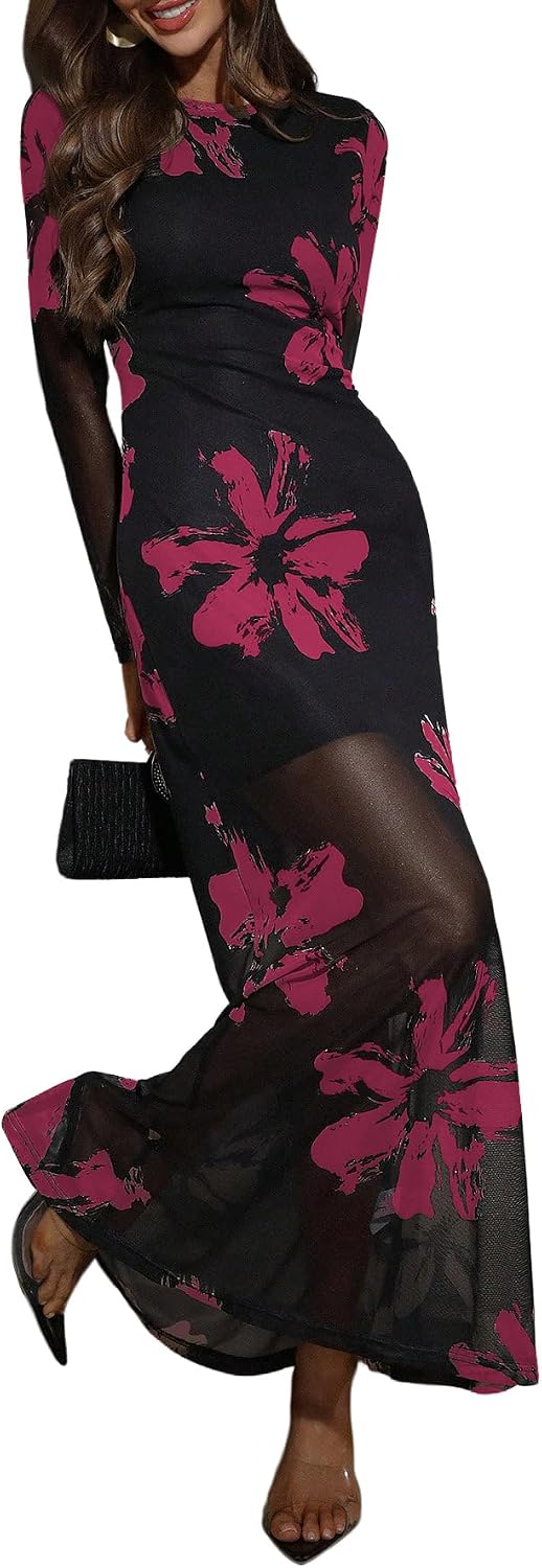 Women's Fall Wedding Guest Dresses Long Sleeve Formal Dress