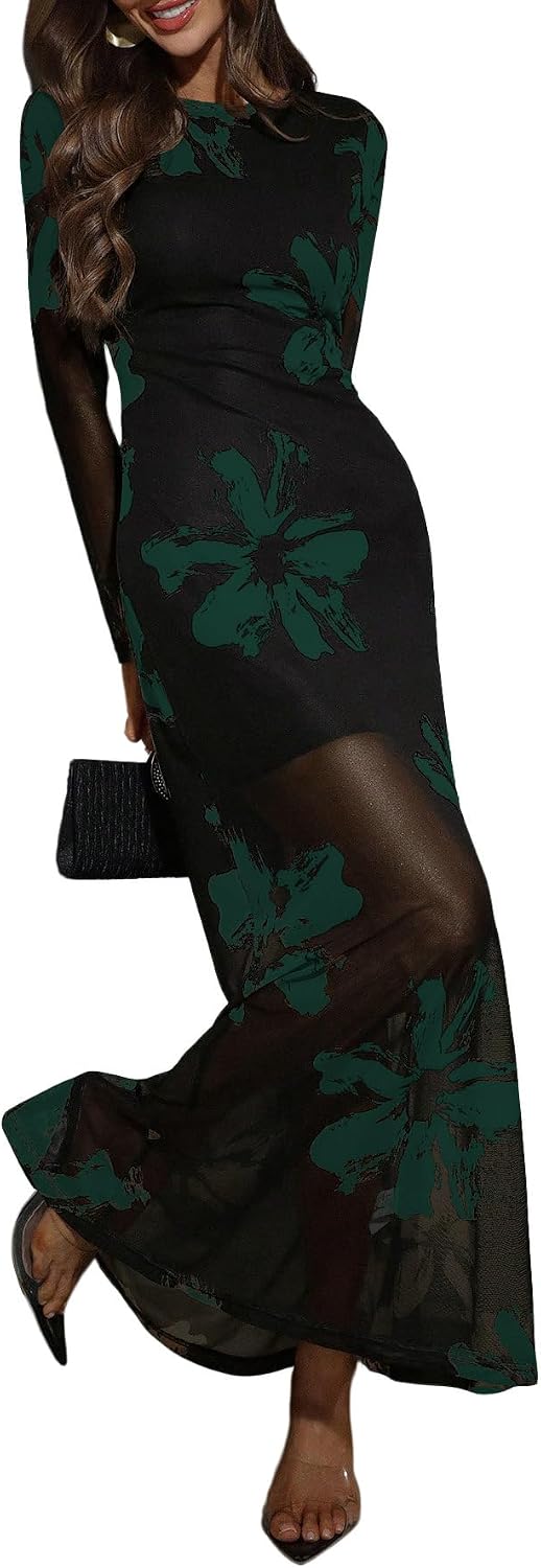 Women's Fall Wedding Guest Dresses Long Sleeve Formal Dress