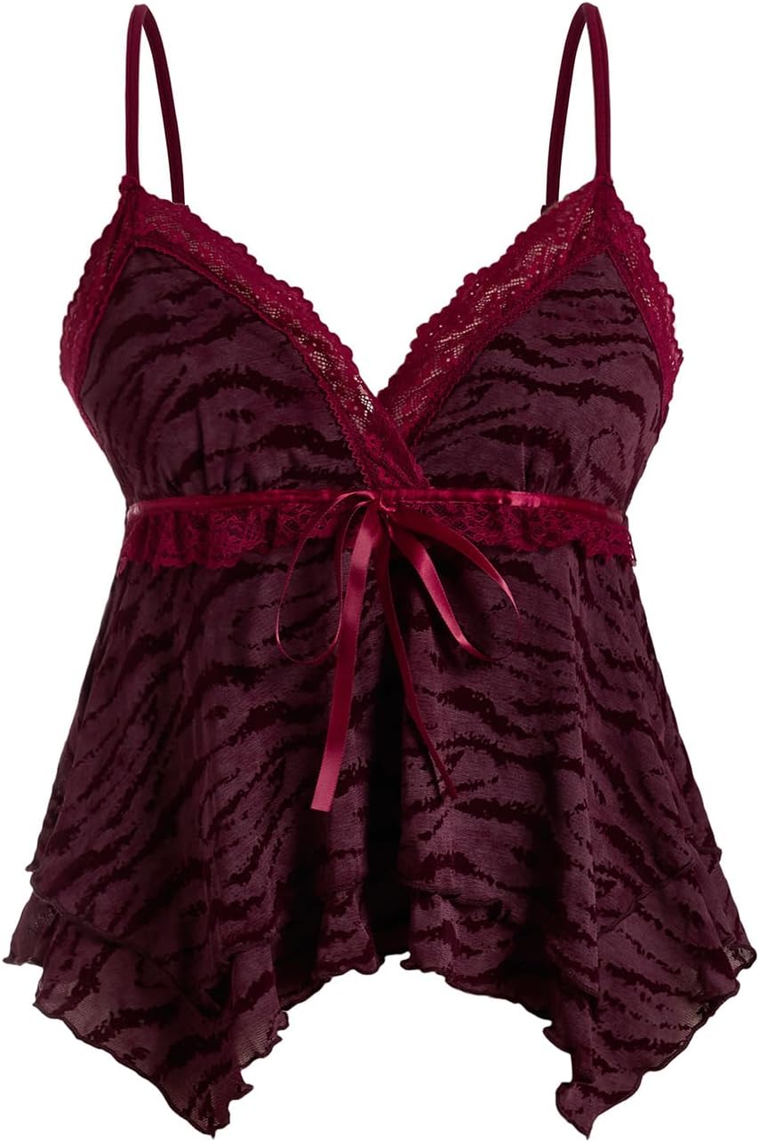 Women's Y2K Tops Going Out Babydoll Tank Tops Lace Cute Shirt