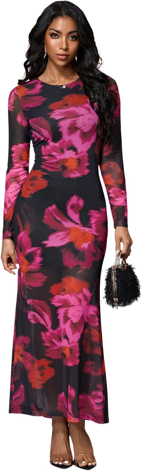 Women's Fall Wedding Guest Dresses Long Sleeve Formal Dress