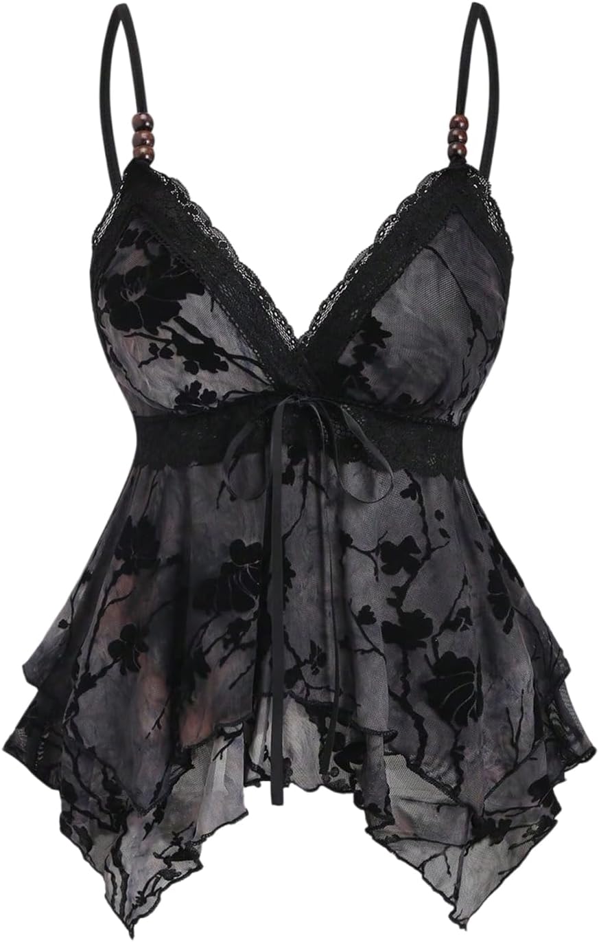 Women's Y2K Tops Going Out Babydoll Tank Tops Lace Cute Shirt