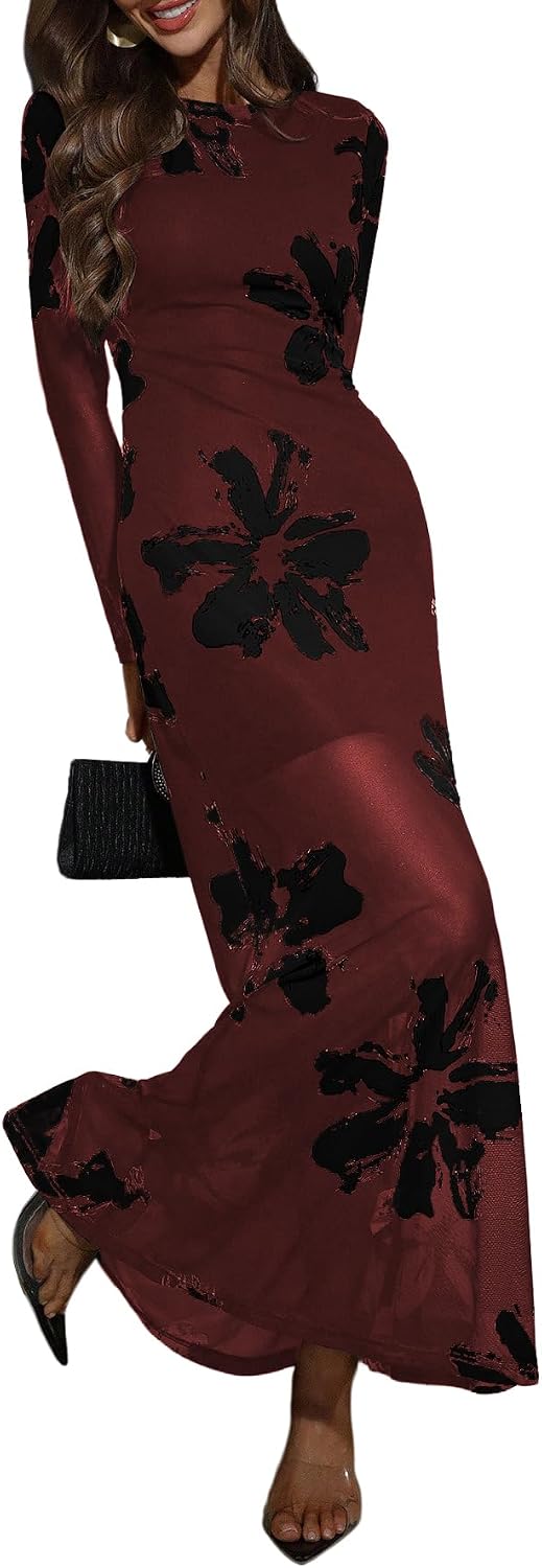 Women's Fall Wedding Guest Dresses Long Sleeve Formal Dress