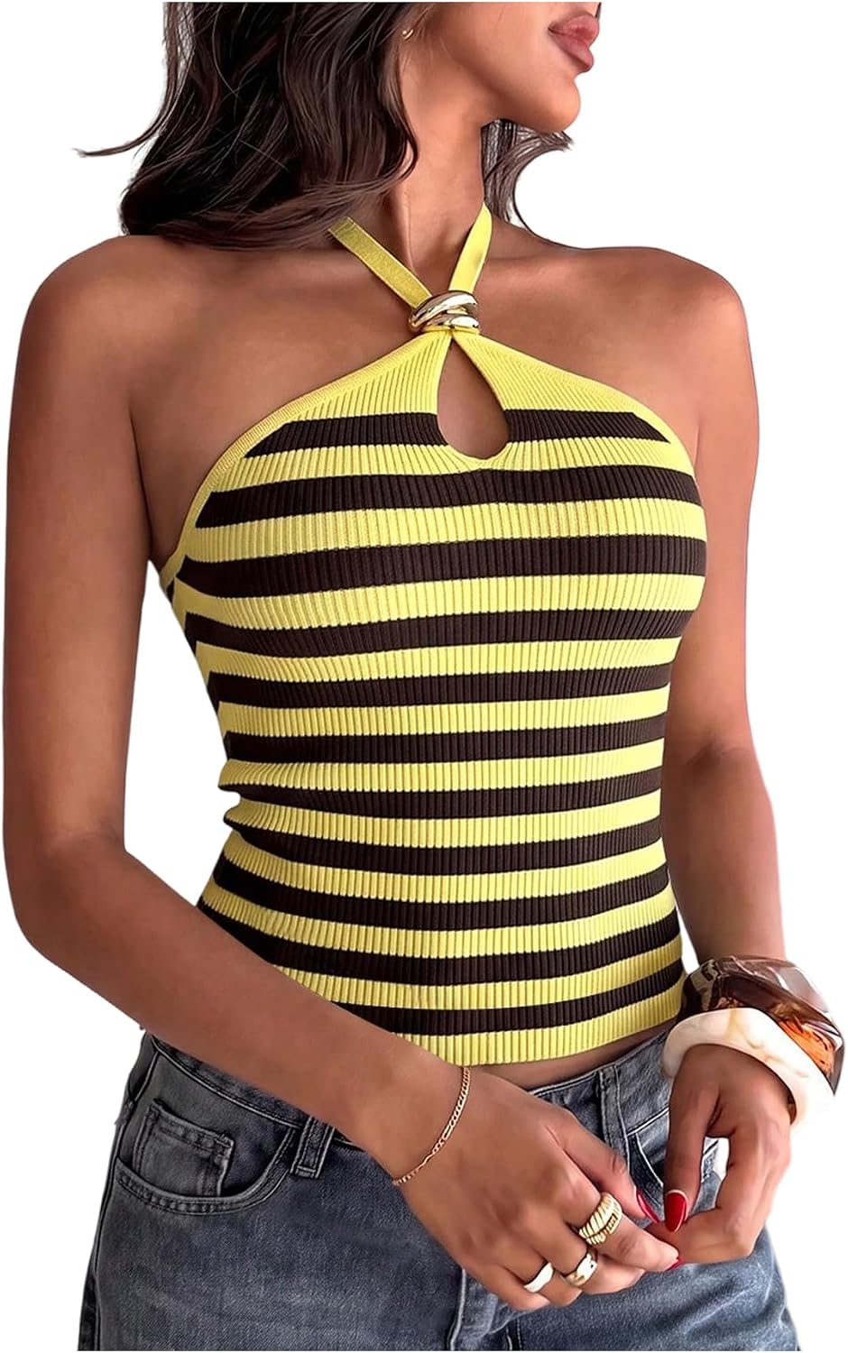 Women's Knit Halter Tops Sleeveless Cropped Going Out Tops