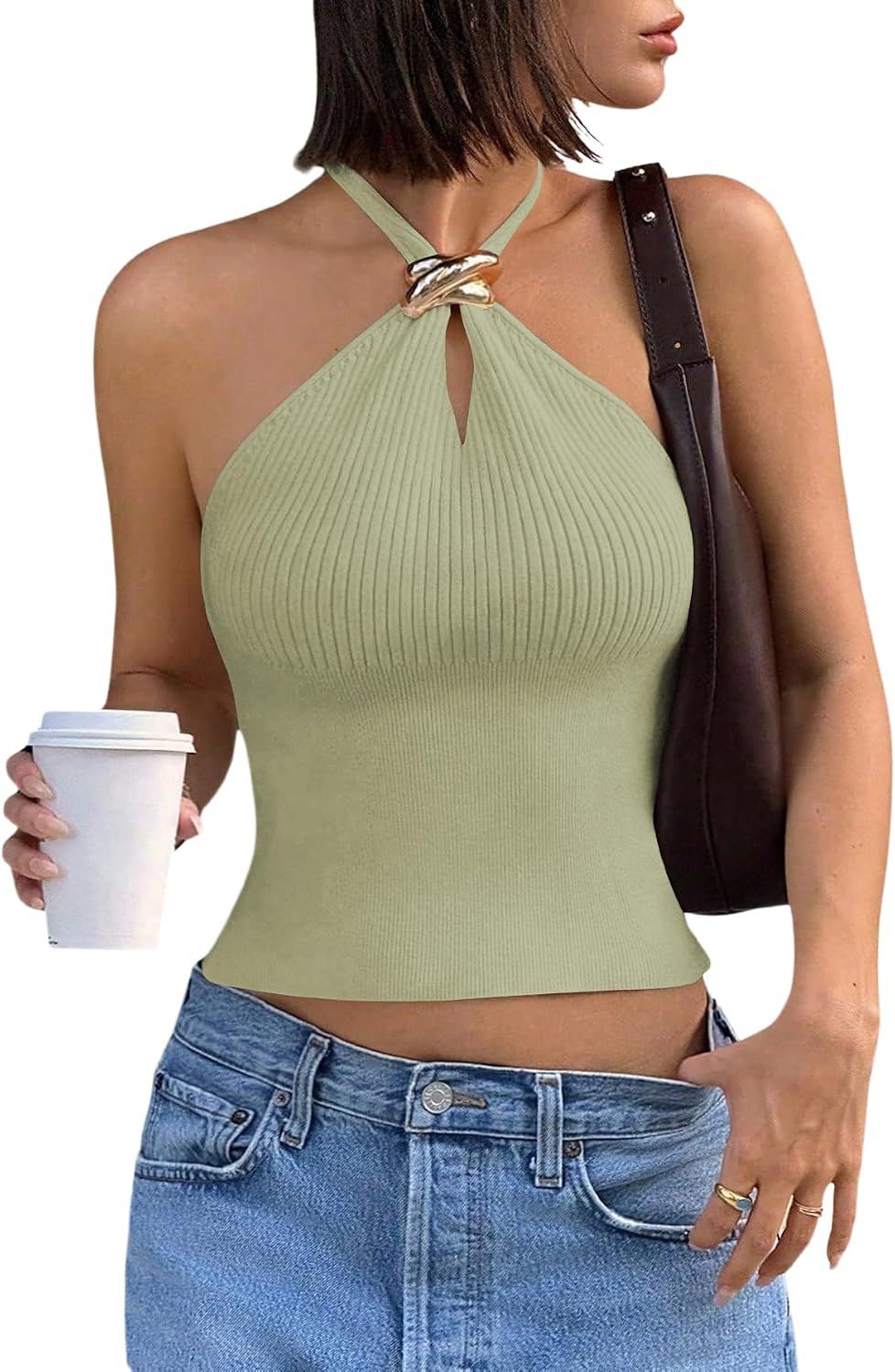Women's Knit Halter Tops Sleeveless Cropped Going Out Tops