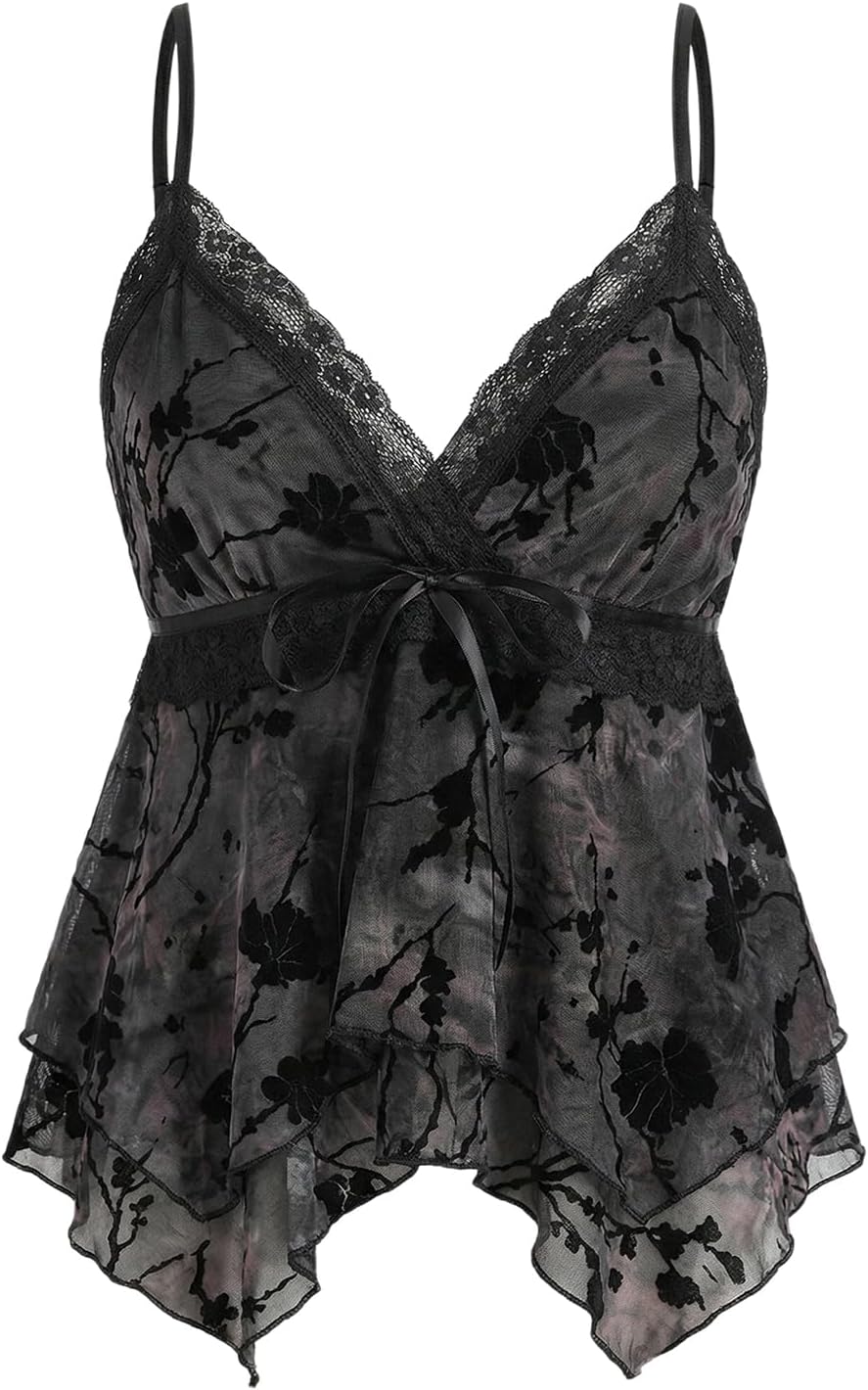 Women's Y2K Tops Going Out Babydoll Tank Tops Lace Cute Shirt