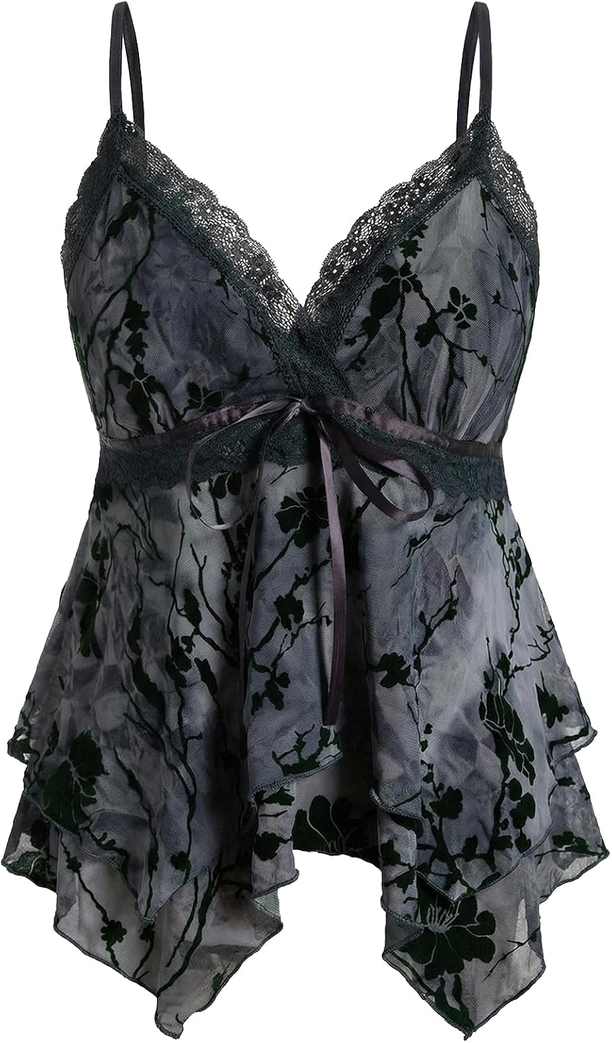 Women's Y2K Tops Going Out Babydoll Tank Tops Lace Cute Shirt