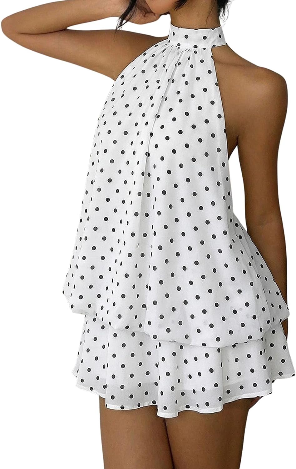 Women's Chiffon Halter Drop Waist Flowy Wedding Guest Mini Dresses