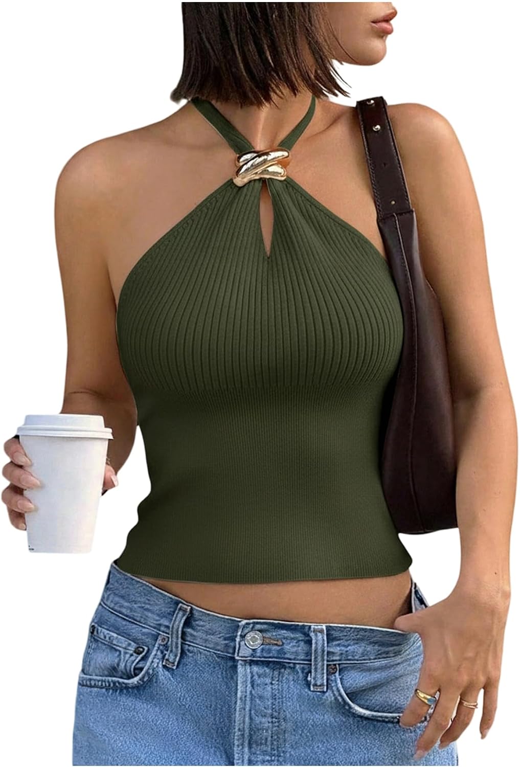 Women's Knit Halter Tops Sleeveless Cropped Going Out Tops