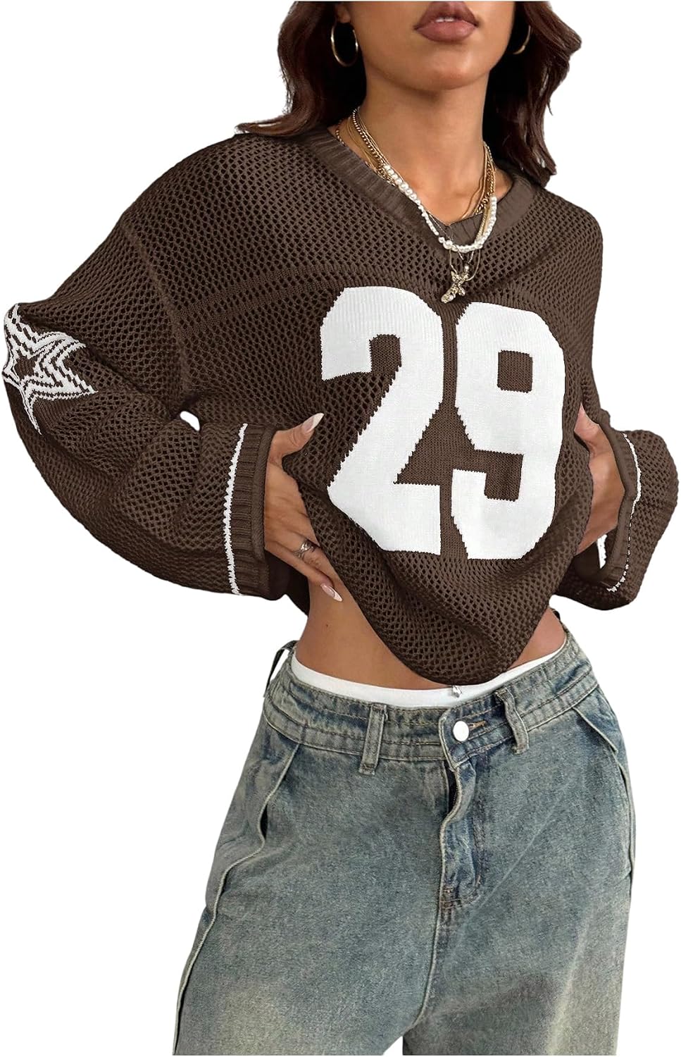 Women's Y2k Crochet Tops Jersey Shirts Graphic Going Out Summer Outfits Oversized Streetwear