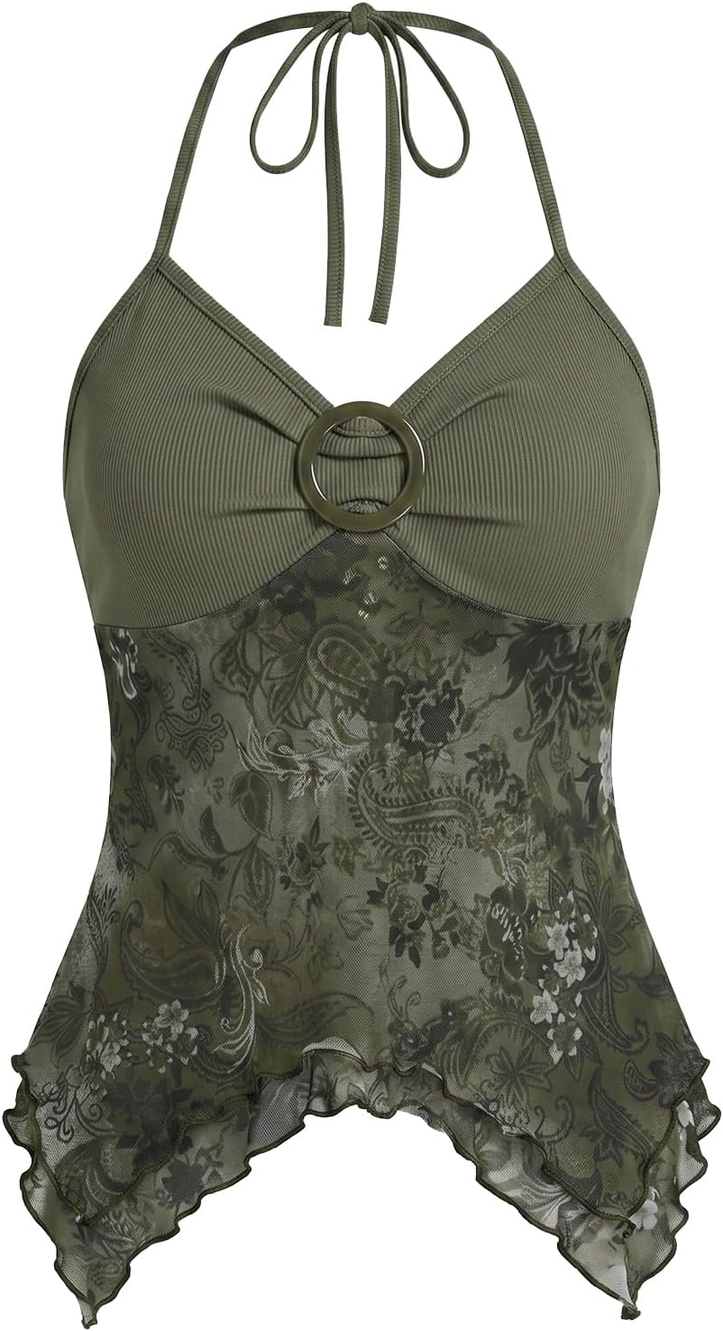 Women's Y2k Halter Top Mesh Asymmetrical Going Out Whimsical Shirts