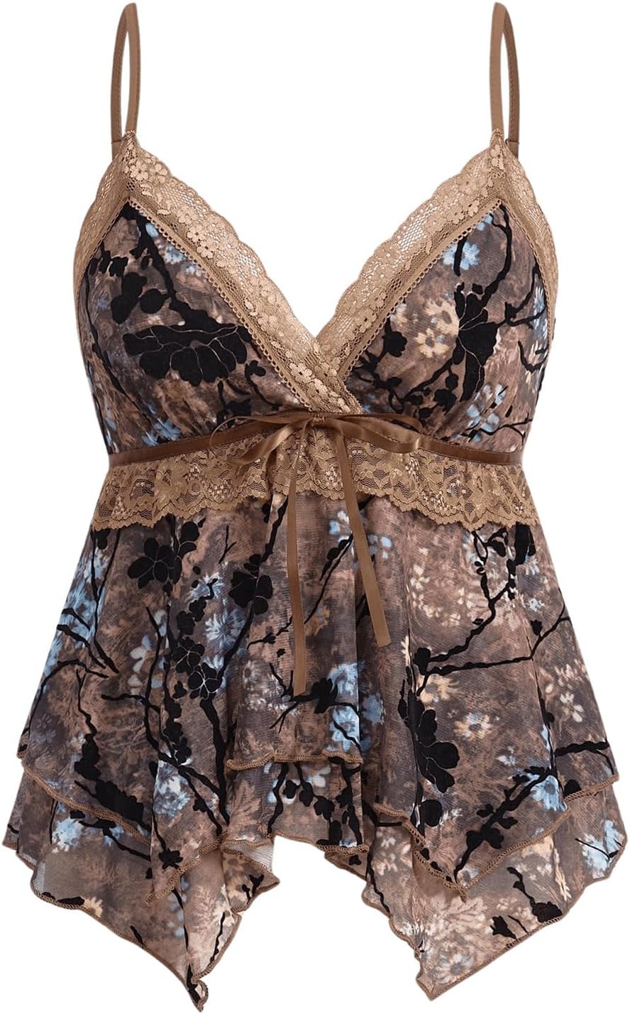 Women's Y2K Tops Going Out Babydoll Tank Tops Lace Cute Shirt