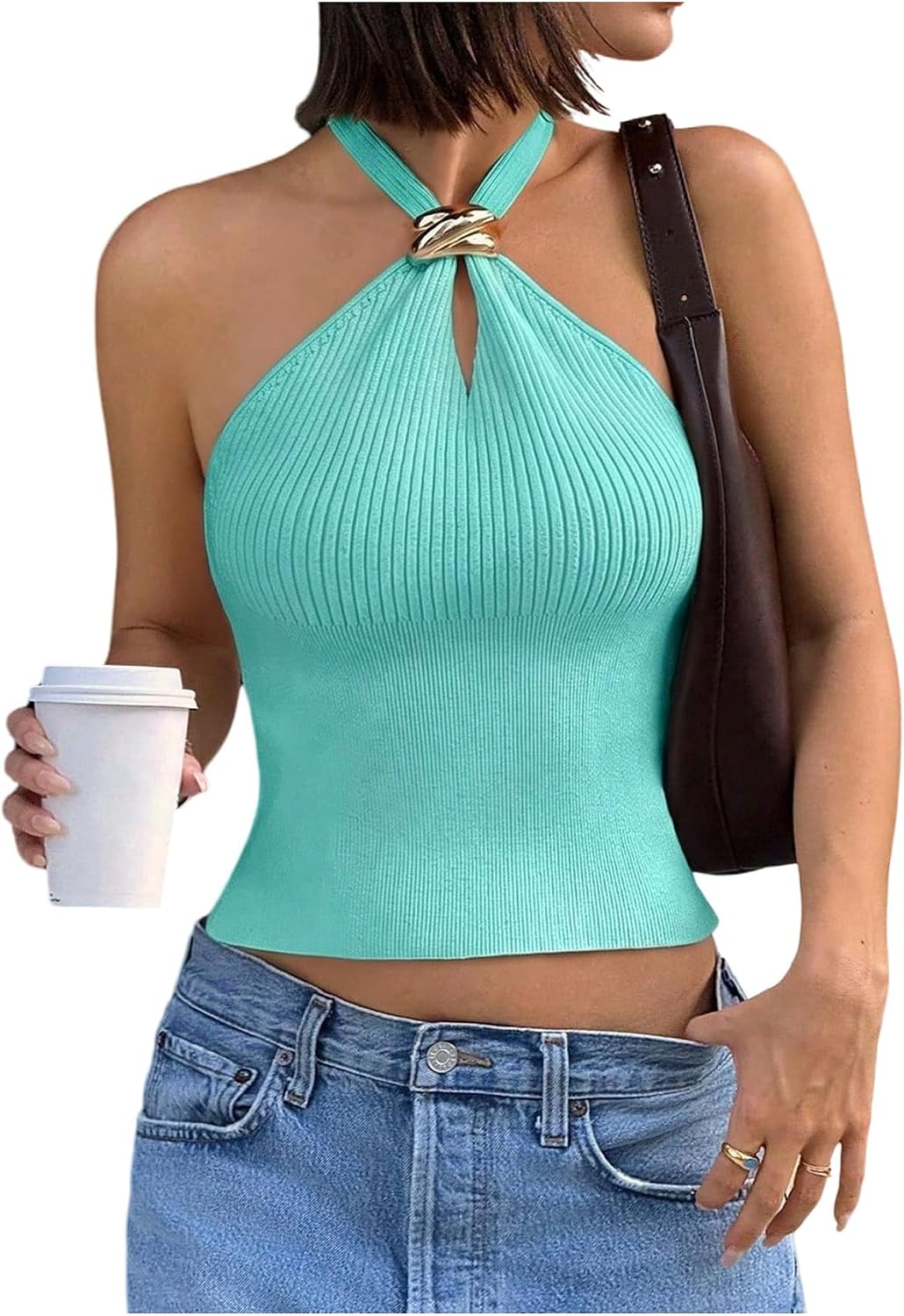 Women's Knit Halter Tops Sleeveless Cropped Going Out Tops