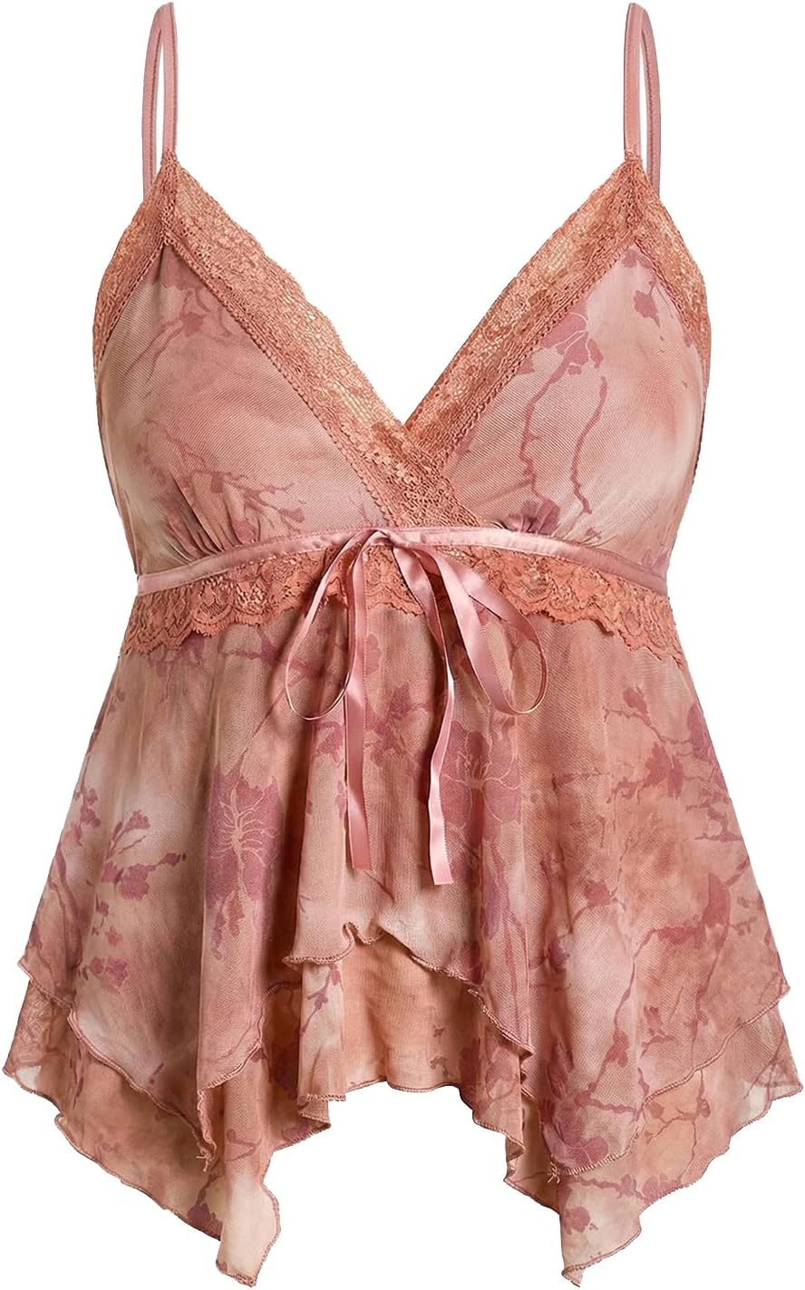 Women's Y2K Tops Going Out Babydoll Tank Tops Lace Cute Shirt