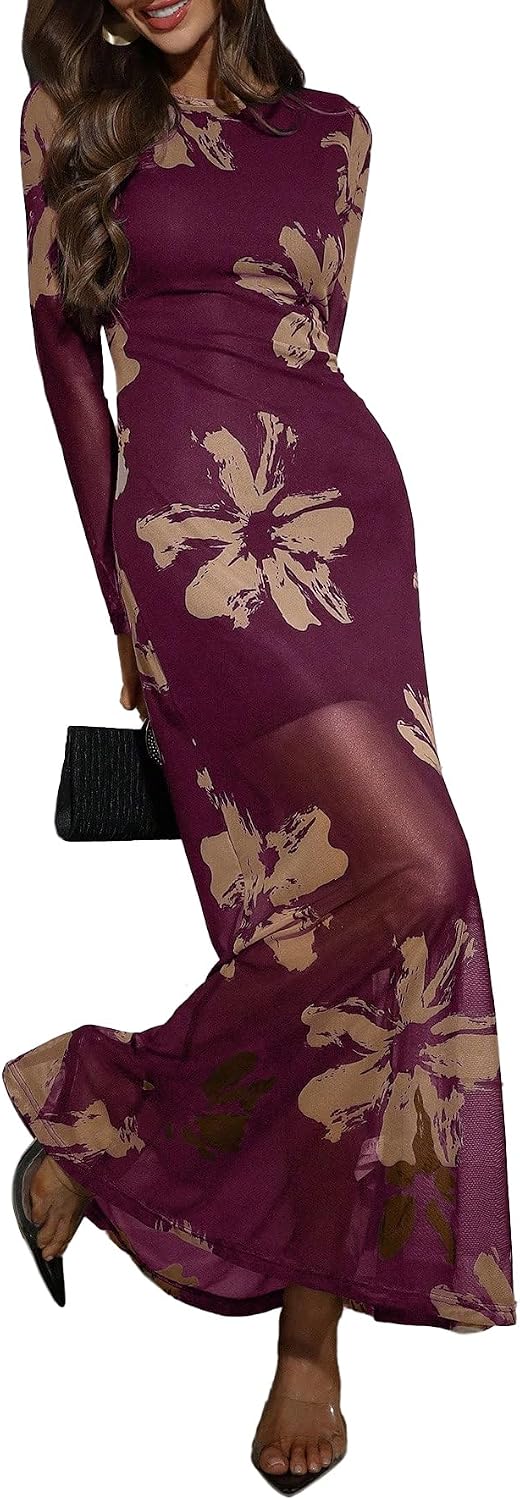 Women's Fall Wedding Guest Dresses Long Sleeve Formal Dress