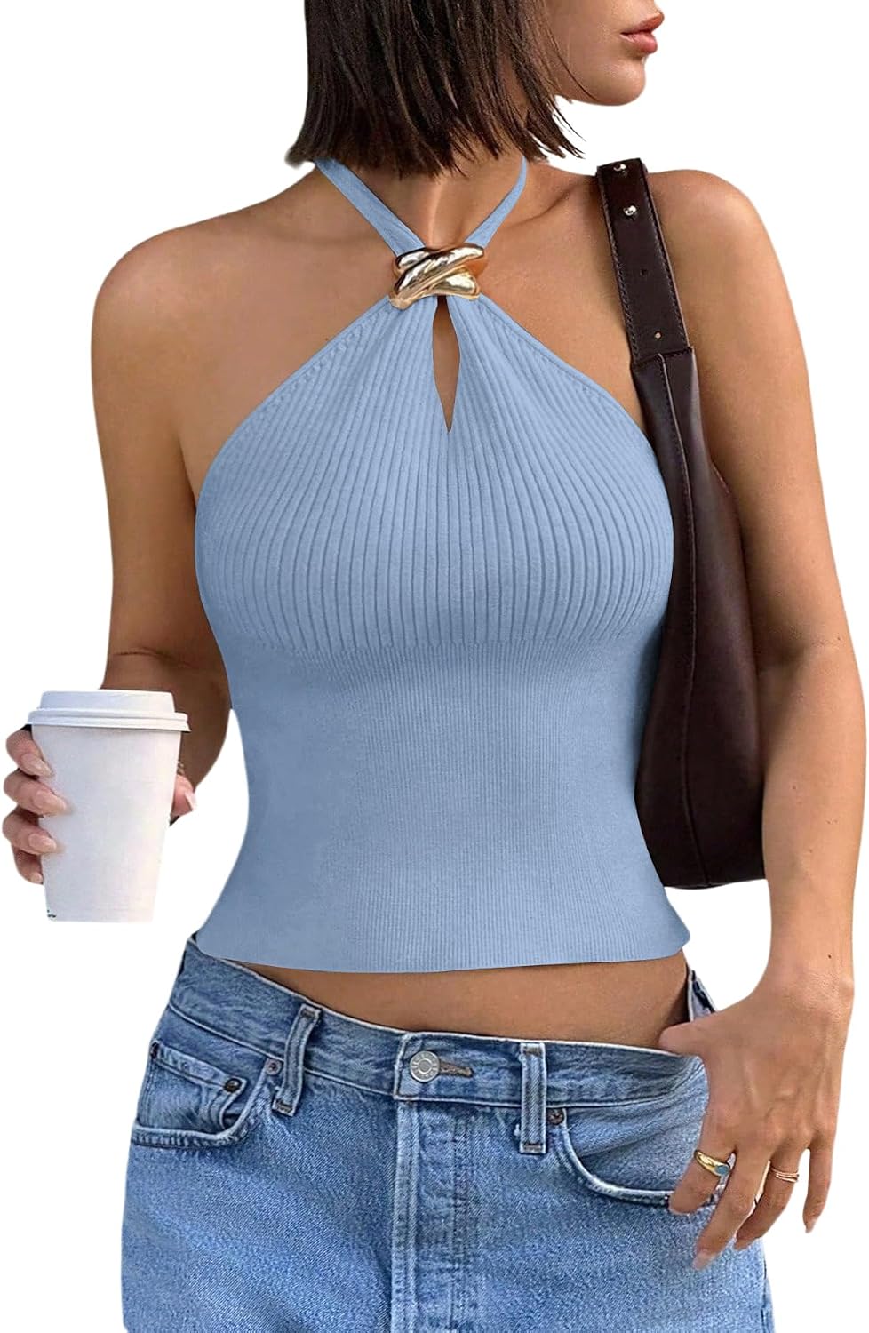 Women's Knit Halter Tops Sleeveless Cropped Going Out Tops