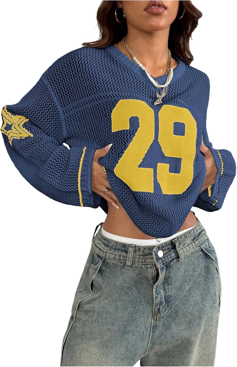 Women's Y2k Crochet Tops Jersey Shirts Graphic Going Out Summer Outfits Oversized Streetwear