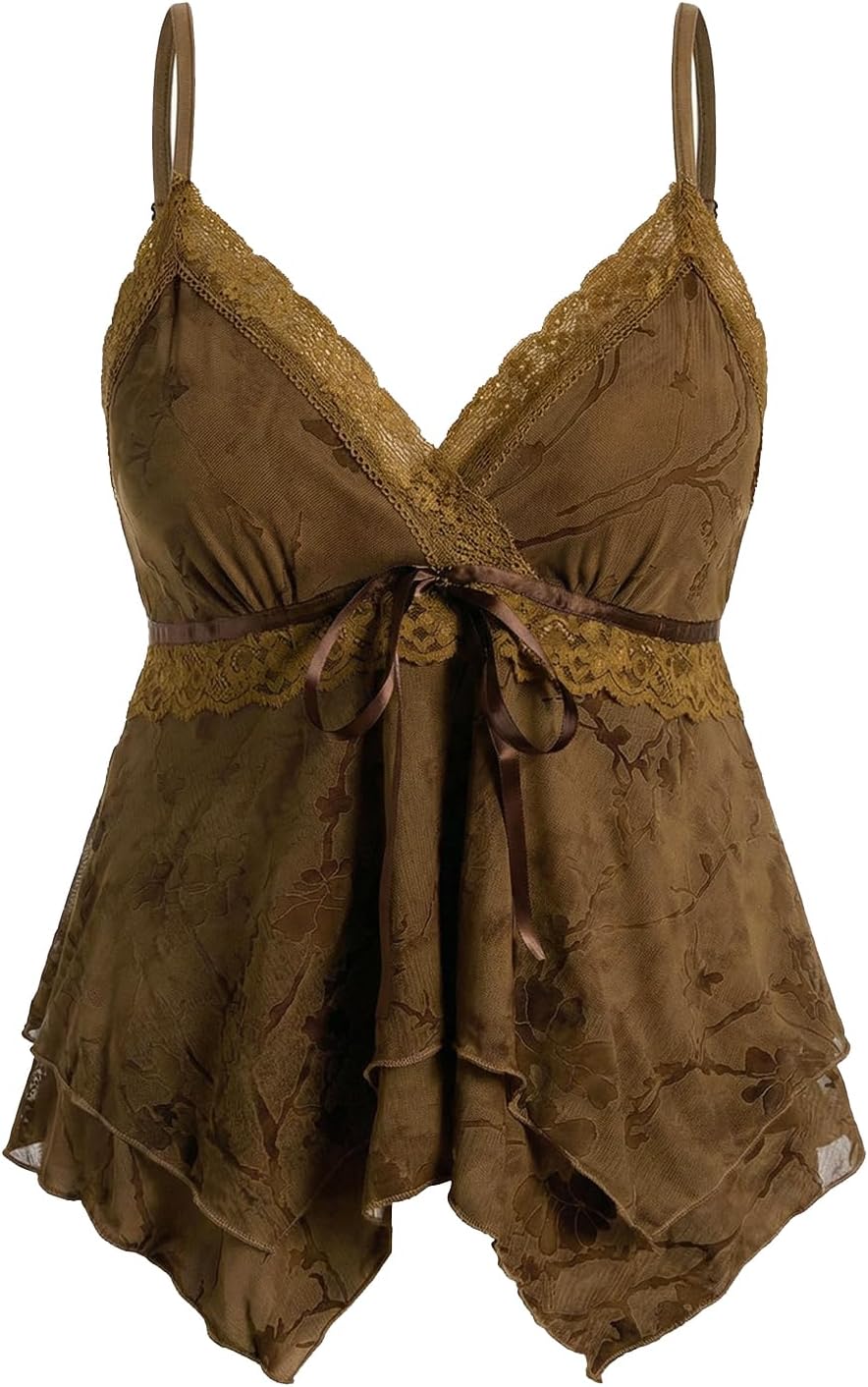 Women's Y2K Tops Going Out Babydoll Tank Tops Lace Cute Shirt
