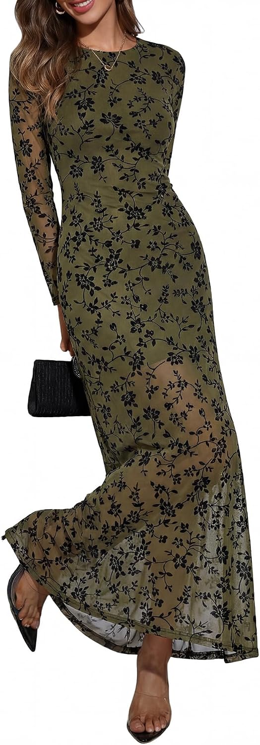 Women's Fall Wedding Guest Dresses Long Sleeve Formal Dress