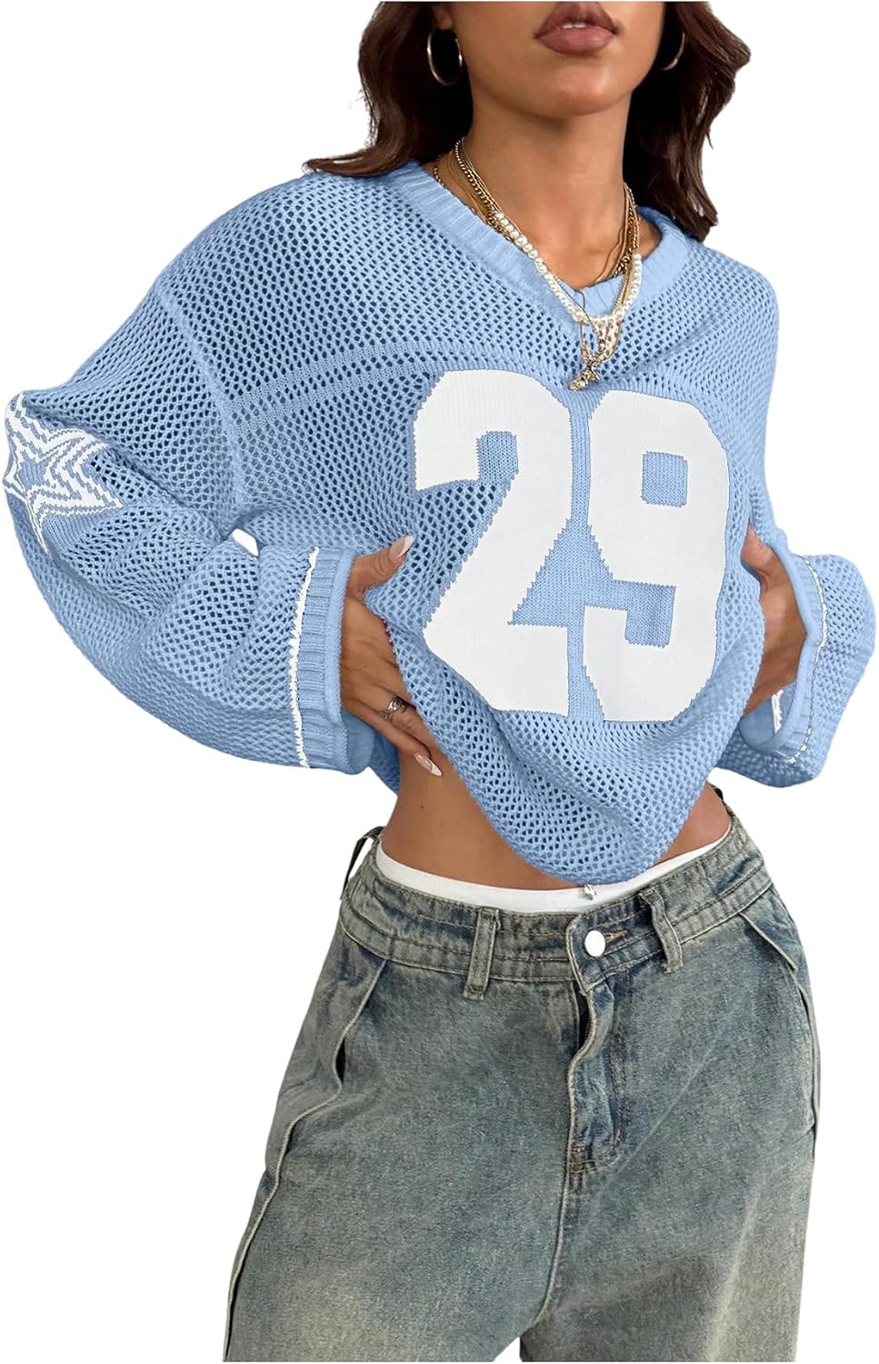 Women's Y2k Crochet Tops Jersey Shirts Graphic Going Out Summer Outfits Oversized Streetwear