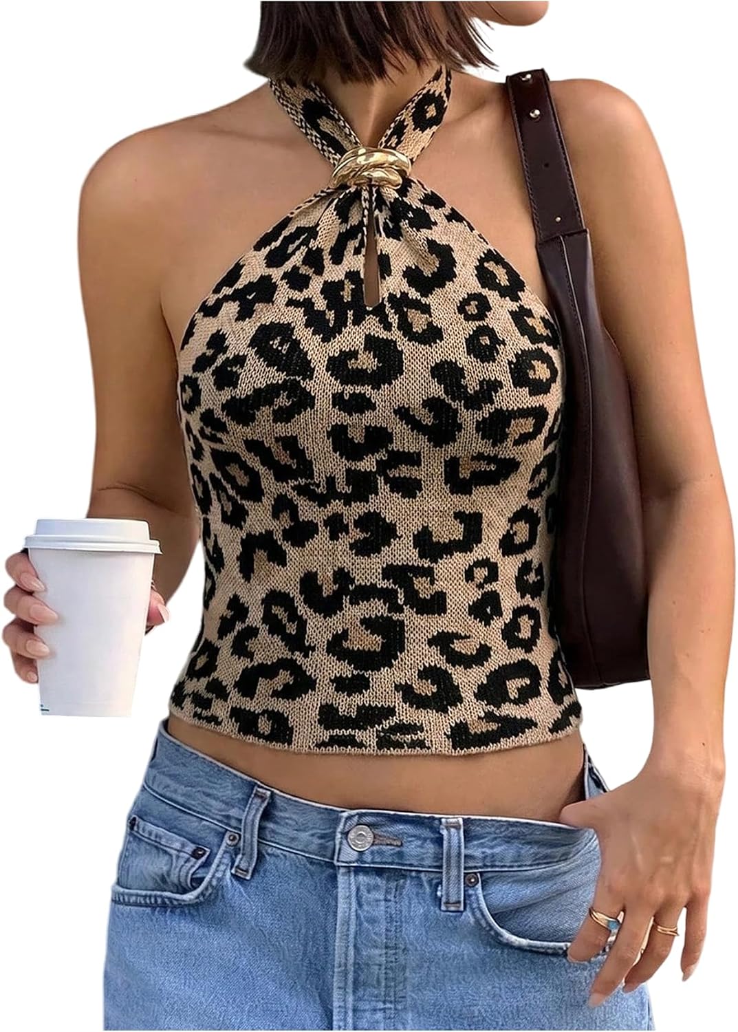 Women's Knit Halter Tops Sleeveless Cropped Going Out Tops
