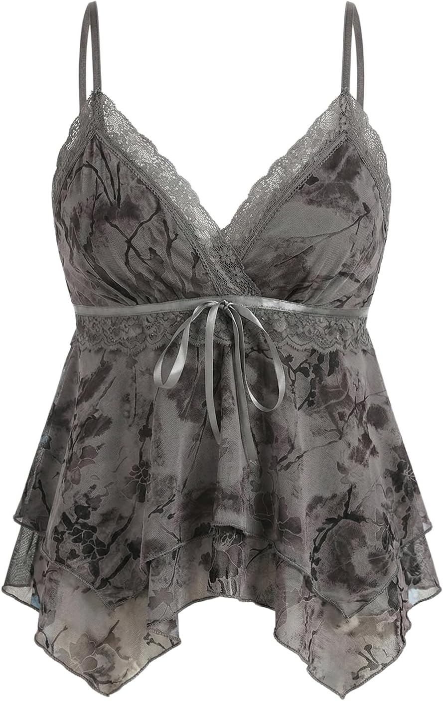 Women's Y2K Tops Going Out Babydoll Tank Tops Lace Cute Shirt