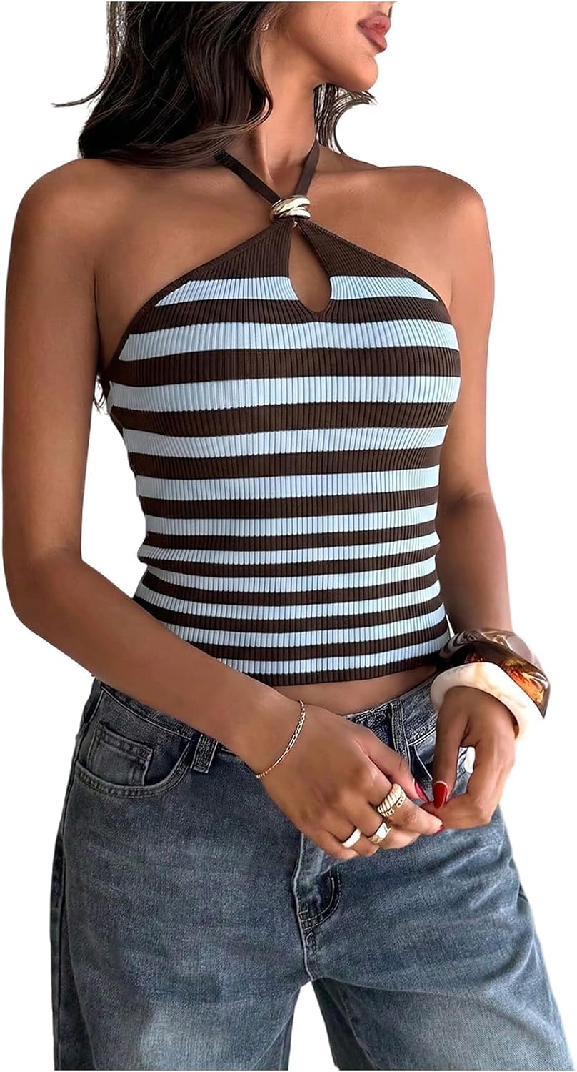 Women's Knit Halter Tops Sleeveless Cropped Going Out Tops