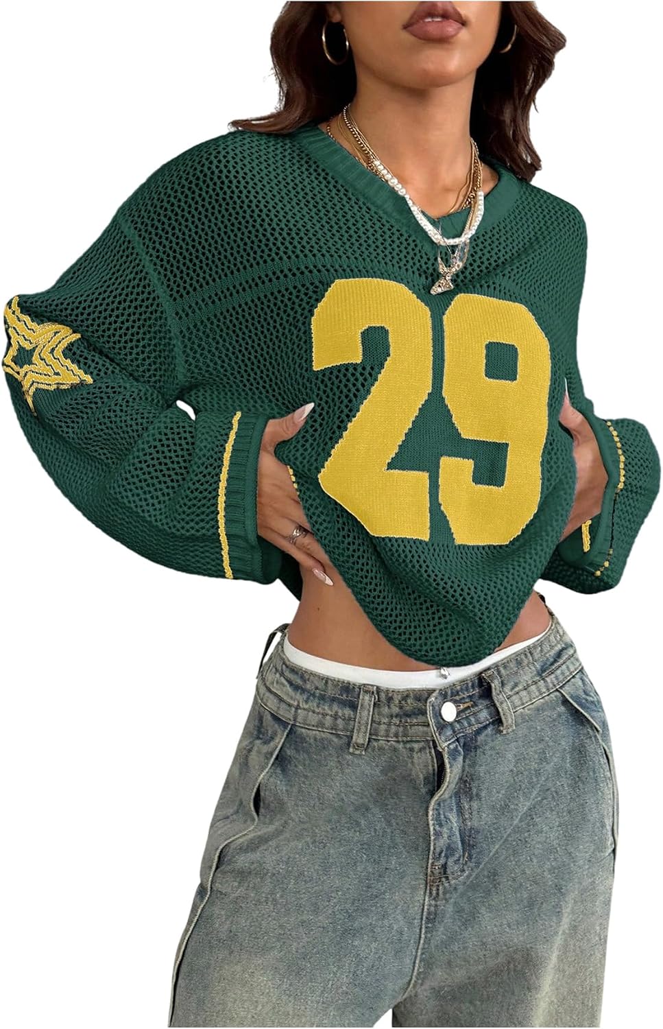 Women's Y2k Crochet Tops Jersey Shirts Graphic Going Out Summer Outfits Oversized Streetwear