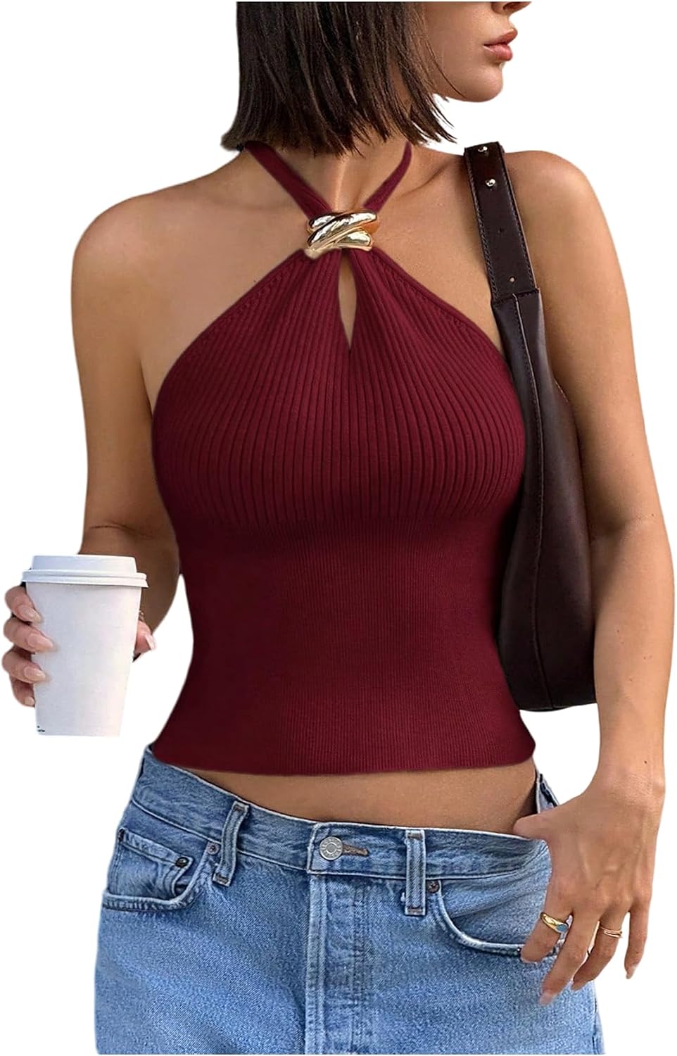 Women's Knit Halter Tops Sleeveless Cropped Going Out Tops