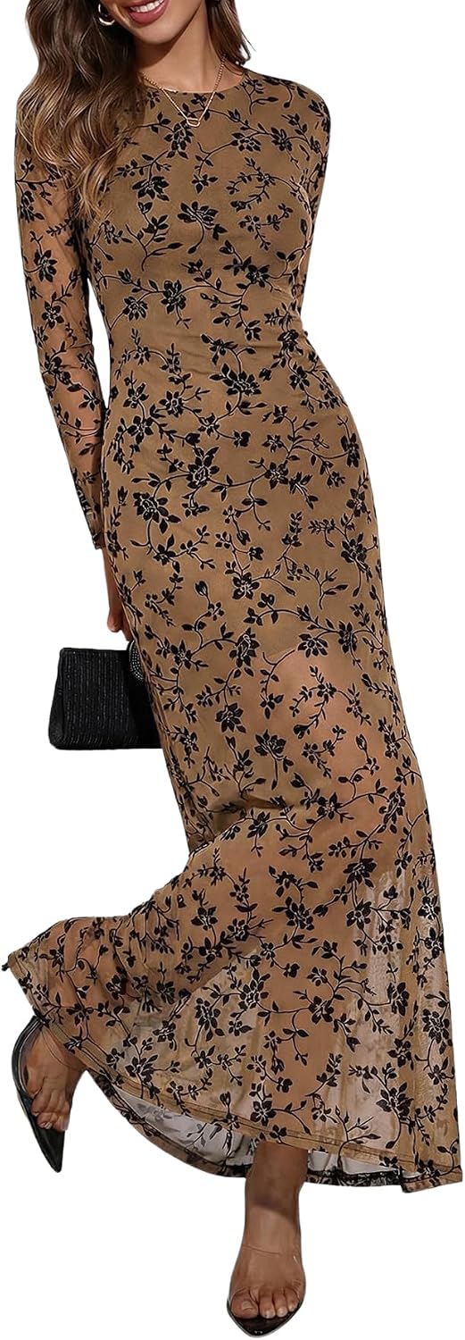Women's Fall Wedding Guest Dresses Long Sleeve Formal Dress