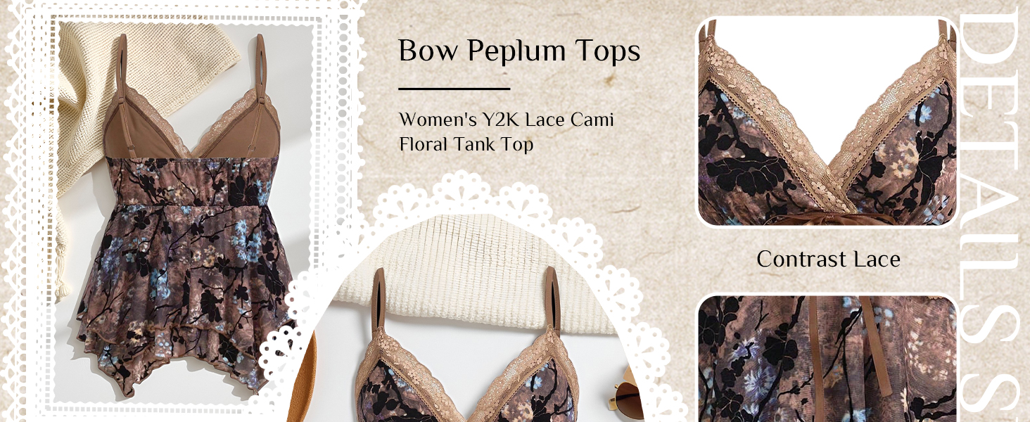 Women&amp;#39;s Y2K Lace Cami Floral Tank Top