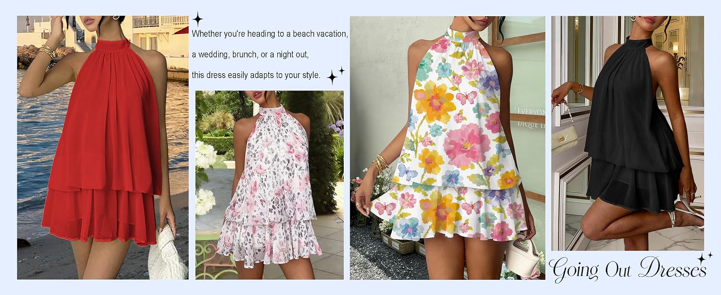 Date Night Dress for Women Summer Halter Tie Sleeveless Flowy Party Club Night Out Mini Dress