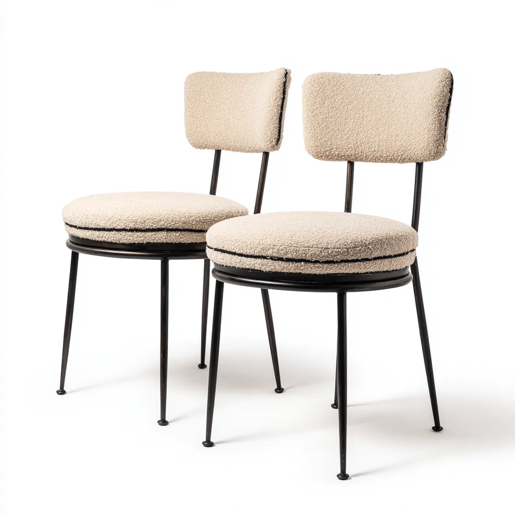 Set 2 sedie da pranzo 52×55×82 cm - tessuto imbottito e metallo - beige e nero - stile contemporaneo senza braccioli-Dozenlinest