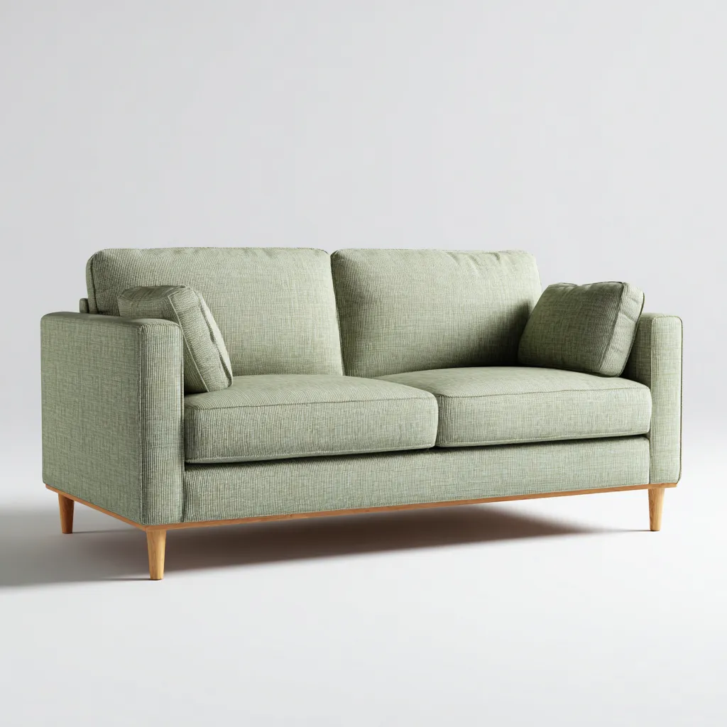 Divano 2 posti 176×86×82 cm - tessuto imbottito - verde chiaro e naturale - stile moderno con braccioli lineari-Dozenlinest
