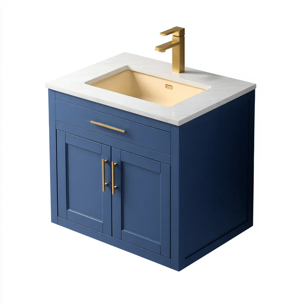 Mobile lavabo da bagno 70×45×60 cm - struttura effetto legno - grigio e bianco - design sospeso con frontale scanalato-Dozenlinest