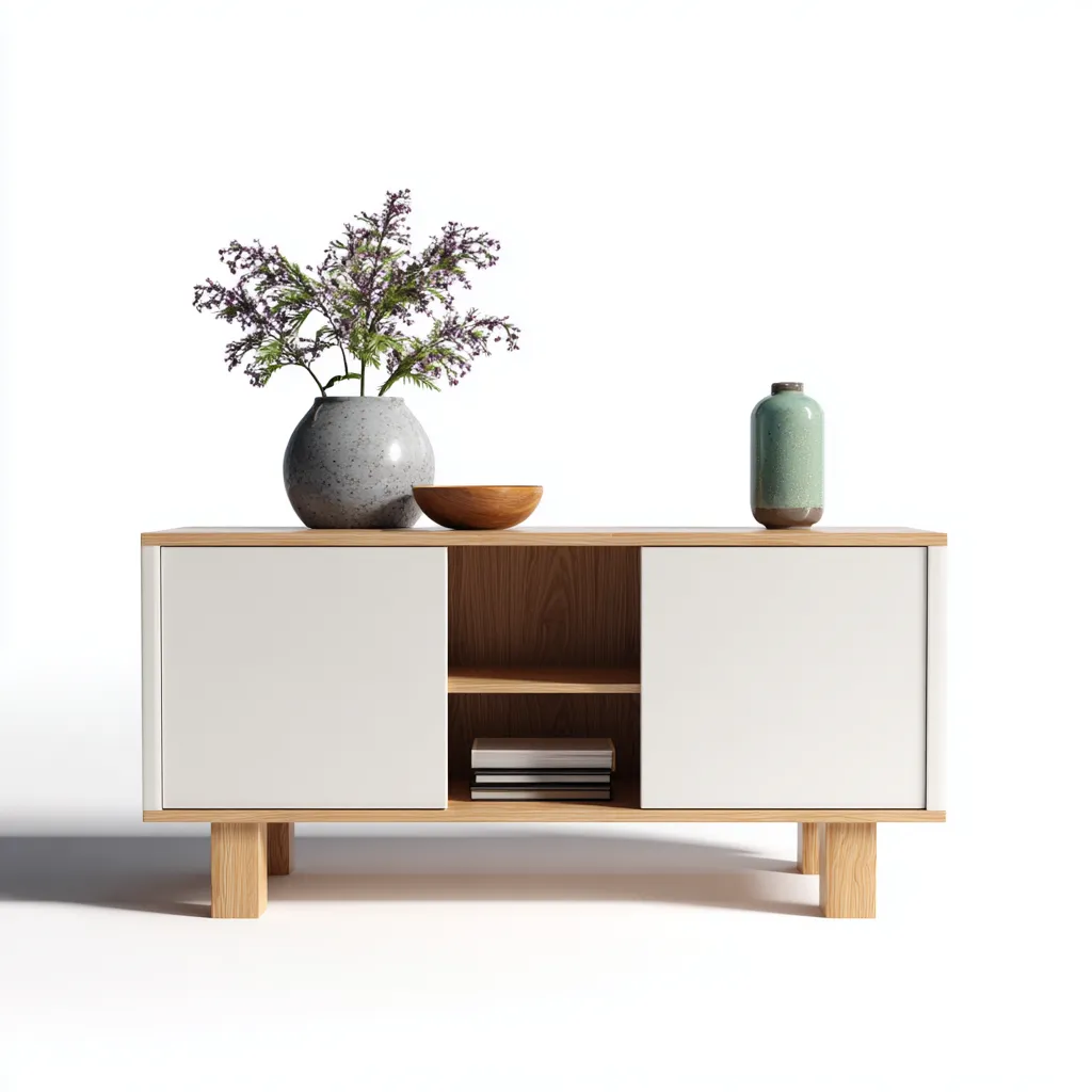 Mobile TV 140×40×58 cm - bianco e naturale - stile scandinavo rialzato-Dozenlinest