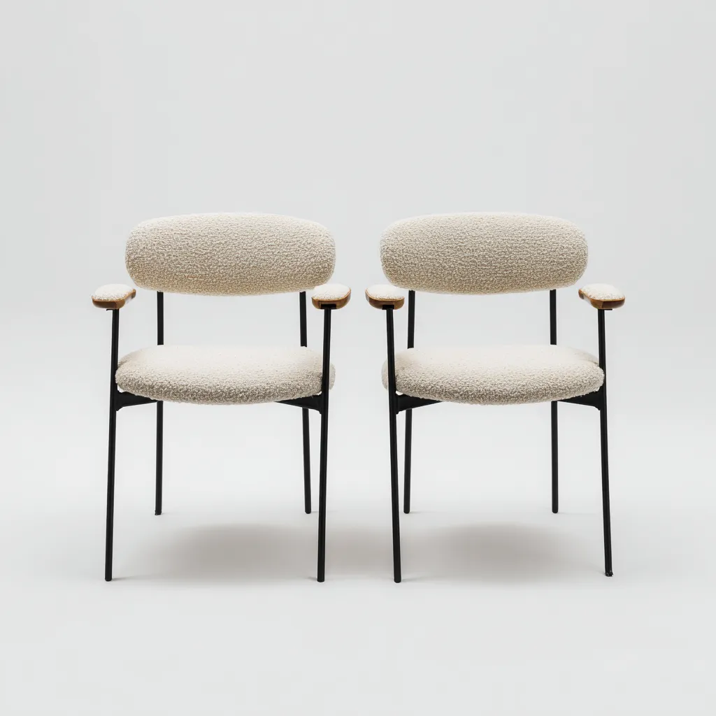 Set 2 sedie da pranzo 49×54×82 cm - beige nero - tessuto bouclé e metallo - schienale imbottito - Sala da pranzo-Dozenlinest