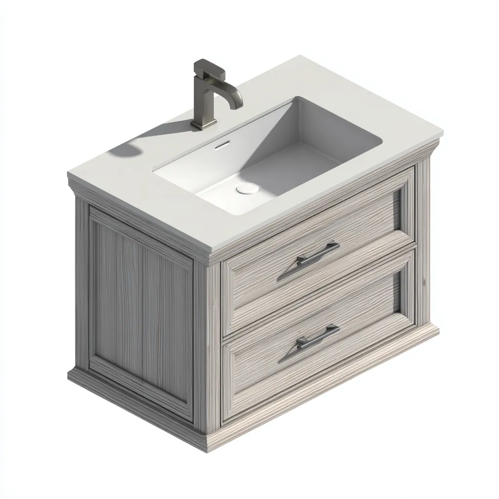 Mobile lavabo da bagno 68×48×82 cm - avorio - piano effetto marmo stile classico-Dozenlinest