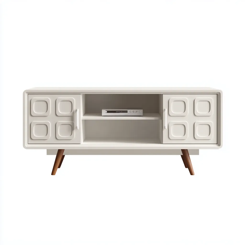 Mobile TV 160×42×72 cm - legno - bianco e naturale - stile rétro con vani aperti e contenimento chiuso-Dozenlinest