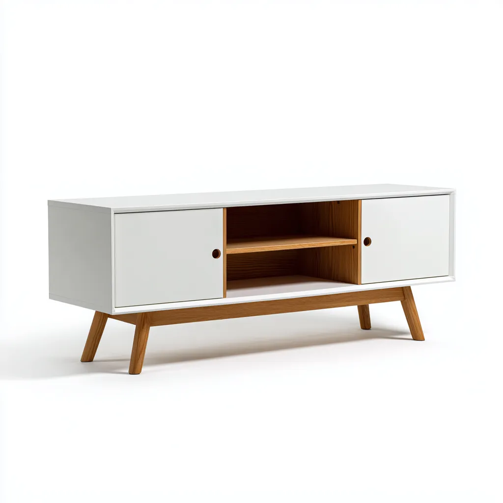 Mobile TV 150×40×58 cm - bianco marrone - legno - stile nordico con vano aperto - soggiorno-Dozenlinest