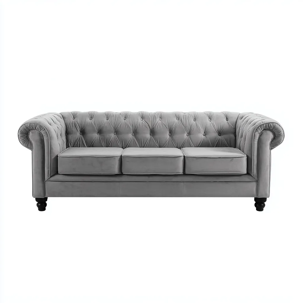 Divano 3 posti 205×90×80 cm - grigio - tessuto imbottito - stile Chesterfield - soggiorno-Dozenlinest