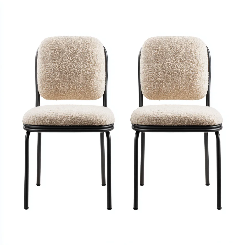 Set 2 sedie da pranzo 54×55×78 cm - beige nero - tessuto bouclé e metallo - schienale curvo - Sala da pranzo-Dozenlinest