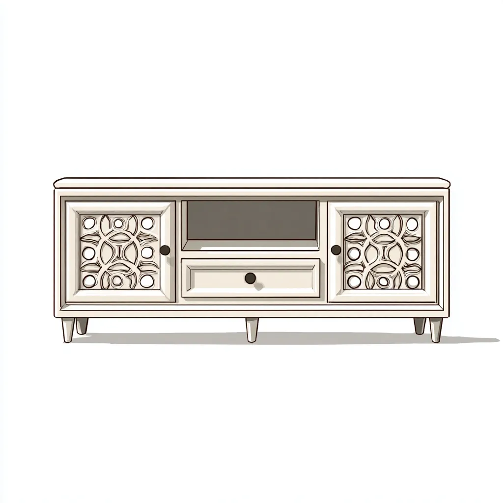 Mobile TV 160×42×62 cm - bianco - legno - stile classico con pannelli decorativi - soggiorno-Dozenlinest
