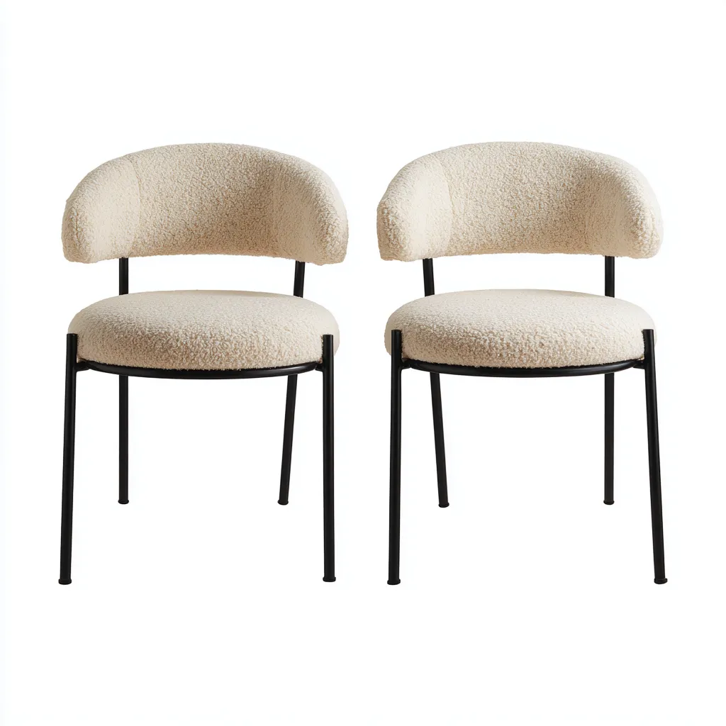 Set 2 sedie da pranzo 58×57×80 cm - tessuto imbottito e metallo - beige e nero - design moderno con braccioli-Dozenlinest