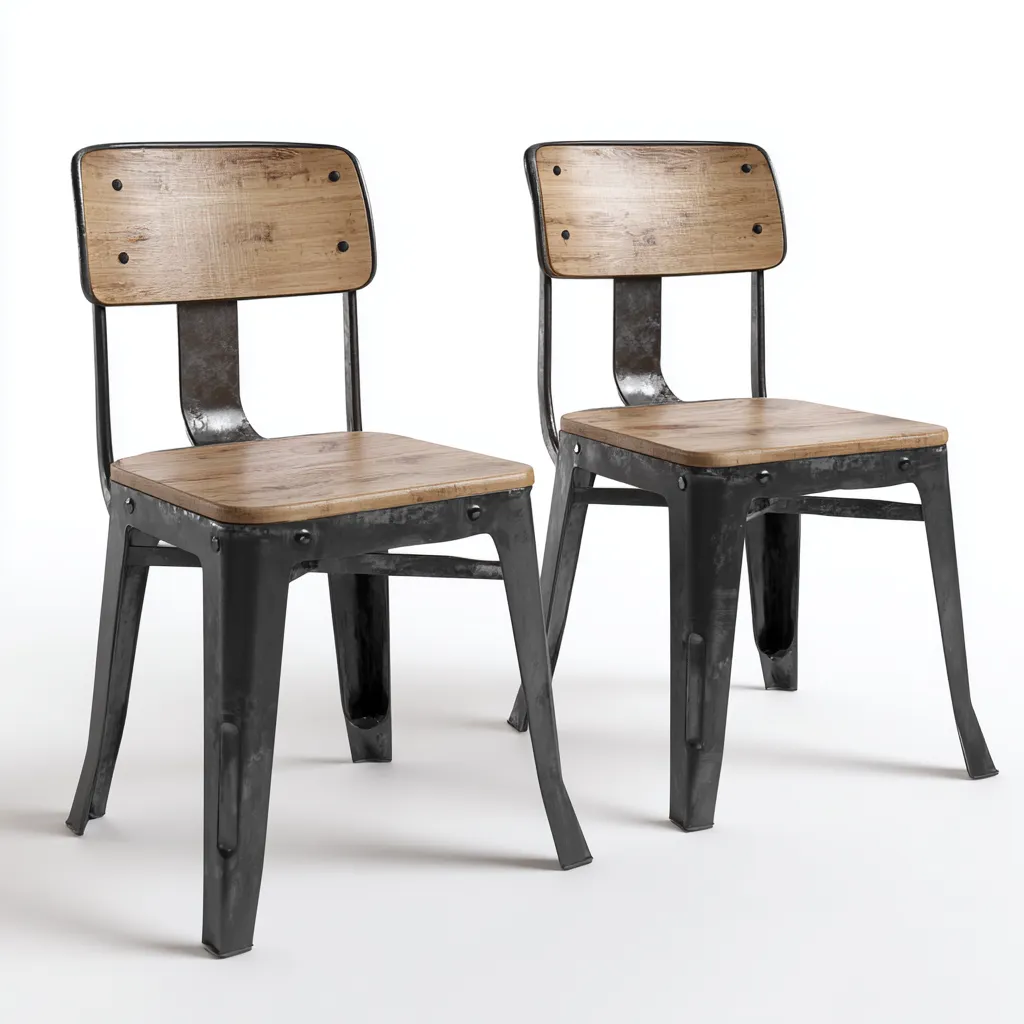 Set 2 sedie da pranzo 47×52×82 cm - marrone chiaro nero - legno e metallo - stile industriale - Sala da pranzo-Dozenlinest