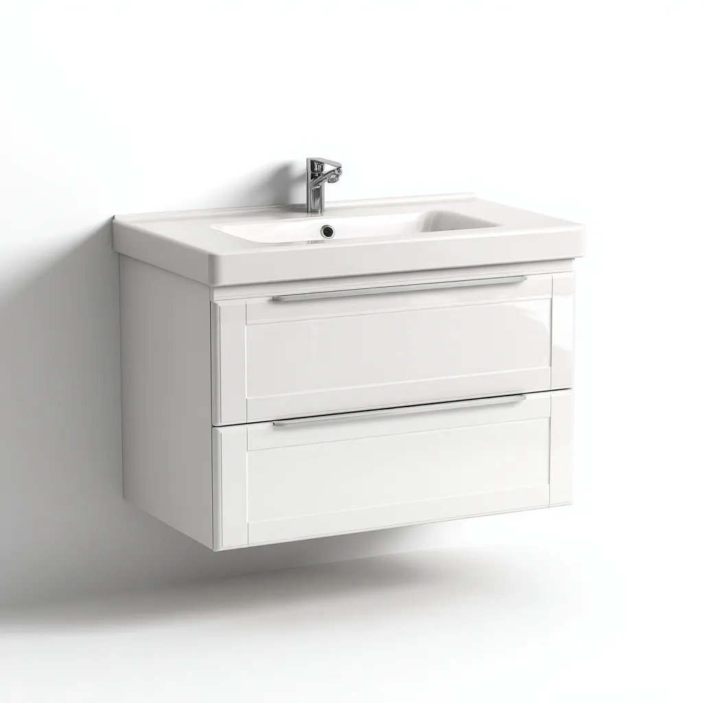 Mobile lavabo 80×52×86 cm - blu bianco oro - legno e lavabo integrato - stile contemporaneo - bagno-Dozenlinest