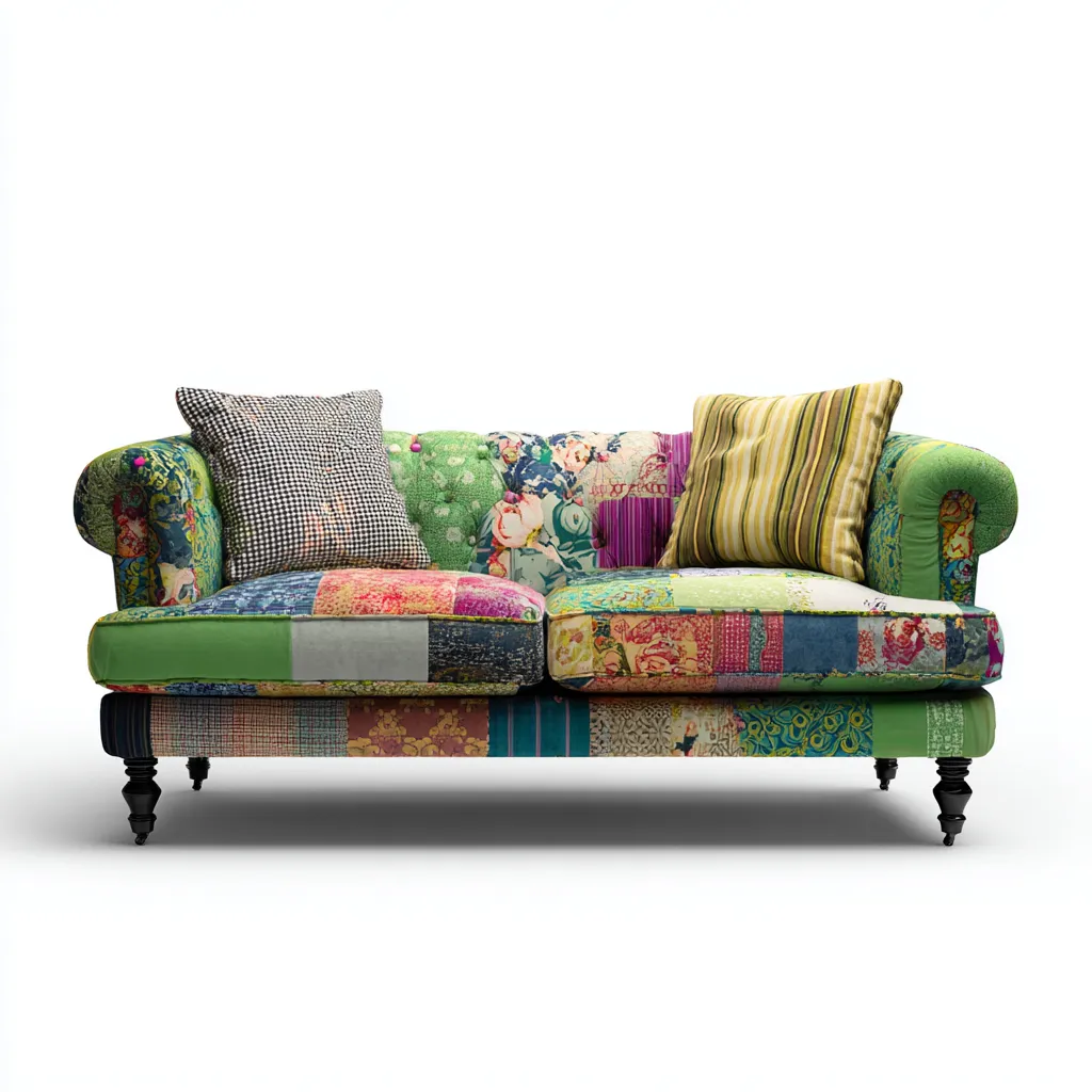 Divano 2 posti 178×88×84 cm - tessuto imbottito patchwork - verde e multicolore - stile eclettico con braccioli curvi-Dozenlinest
